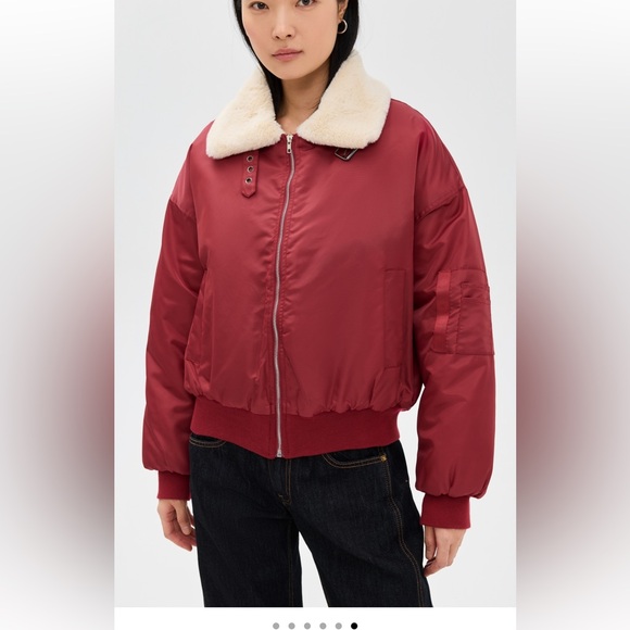 Lioness Burgundy Bomber Jacket with Cream Collar - Picture 6 of 6